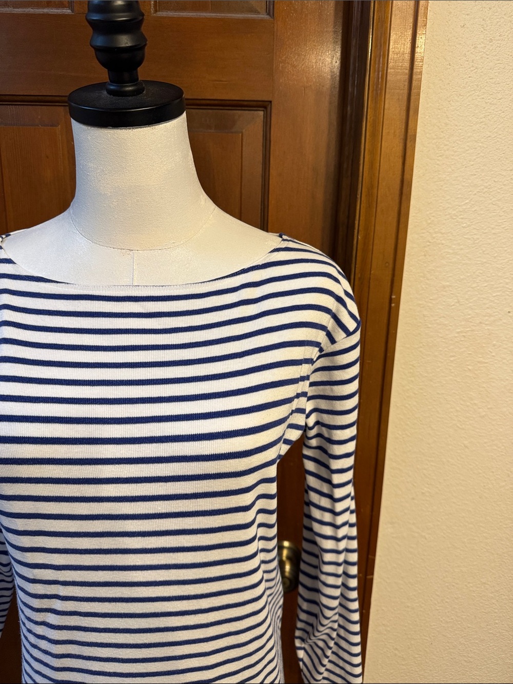 Ralph Lauren Striped Boatneck Long-Sleeve Top - White and Navy Size M